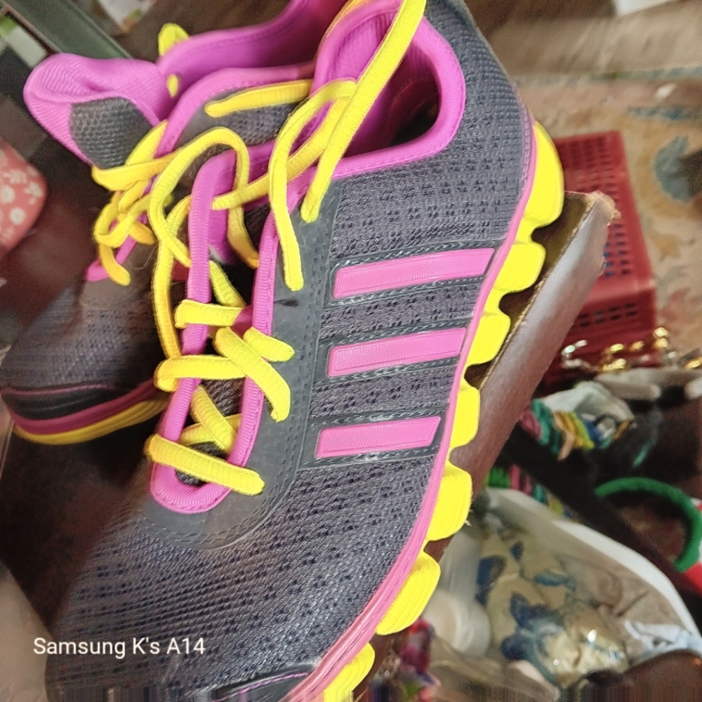 Adidas Gray and Yellow Sneakers with Sporty Mesh Design